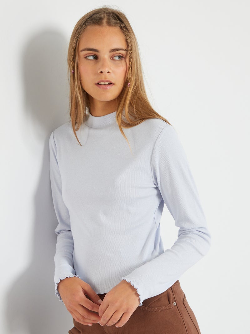Pull col montant bleu gris - Kiabi