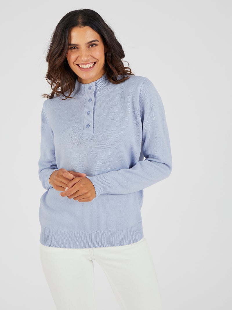 Pull col montant boutonné - Damart Bleu clair - Kiabi