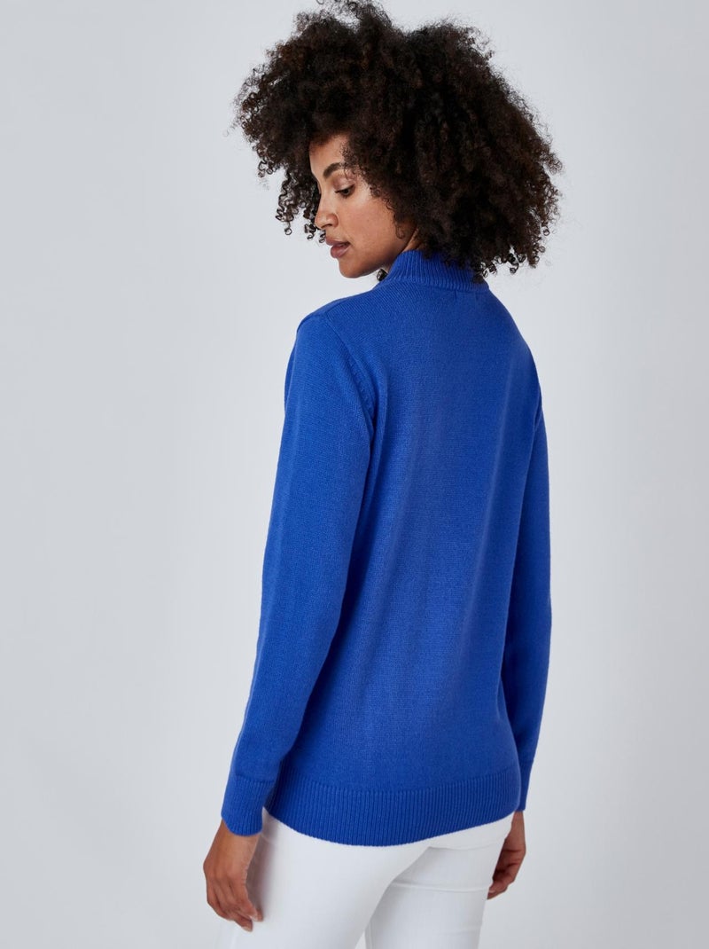 Pull col montant boutonné - Damart Bleu cobalt - Kiabi