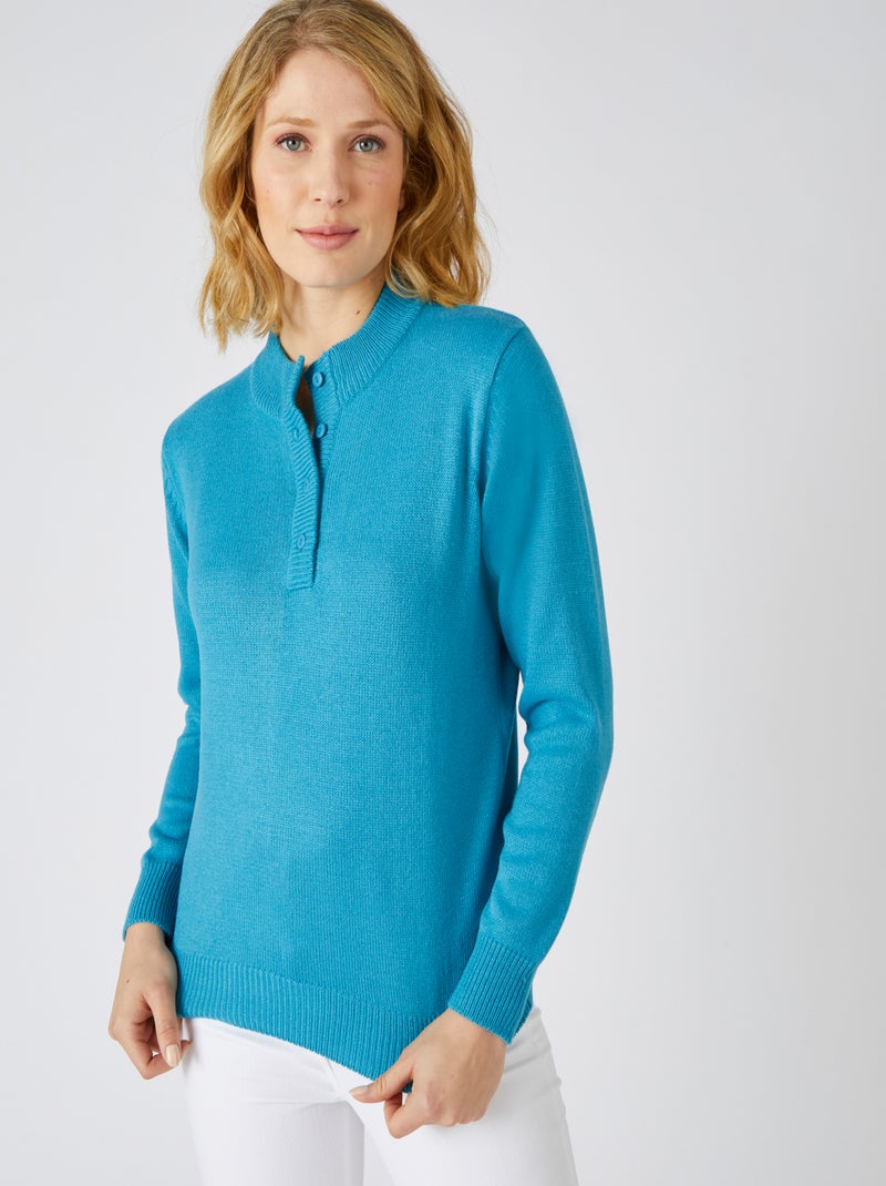 Pull col montant boutonné - Damart Bleu - Kiabi