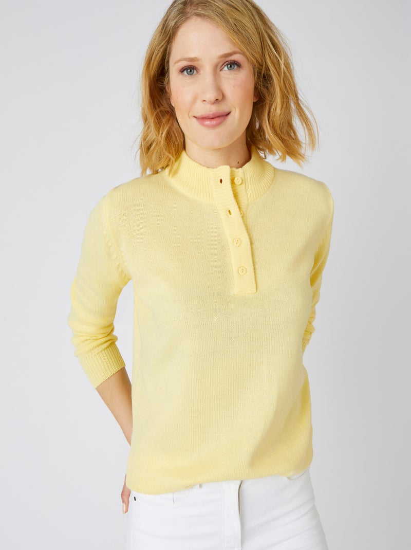 Pull col montant boutonné - Damart Jaune - Kiabi