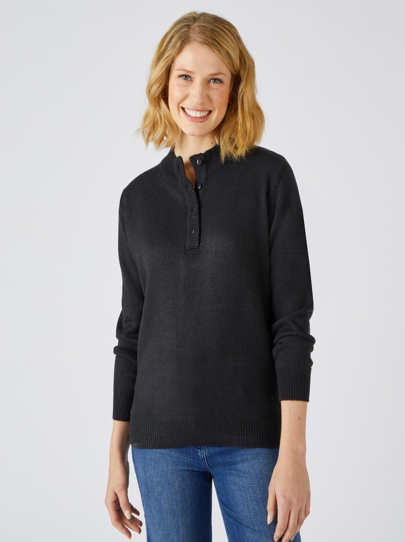 Pull col montant boutonné - Damart Noir - Kiabi