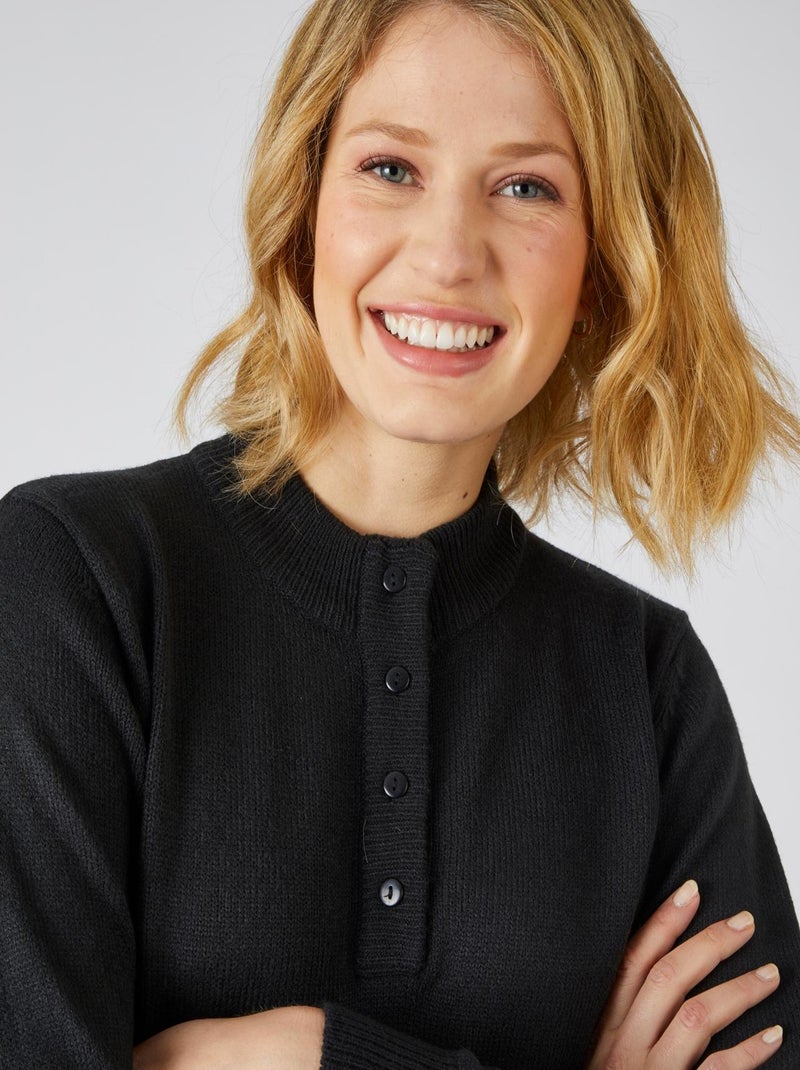 Pull col montant boutonné - Damart Noir - Kiabi