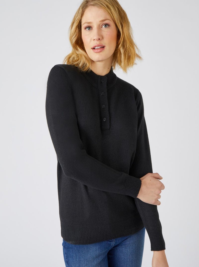 Pull col montant boutonné - Damart Noir - Kiabi