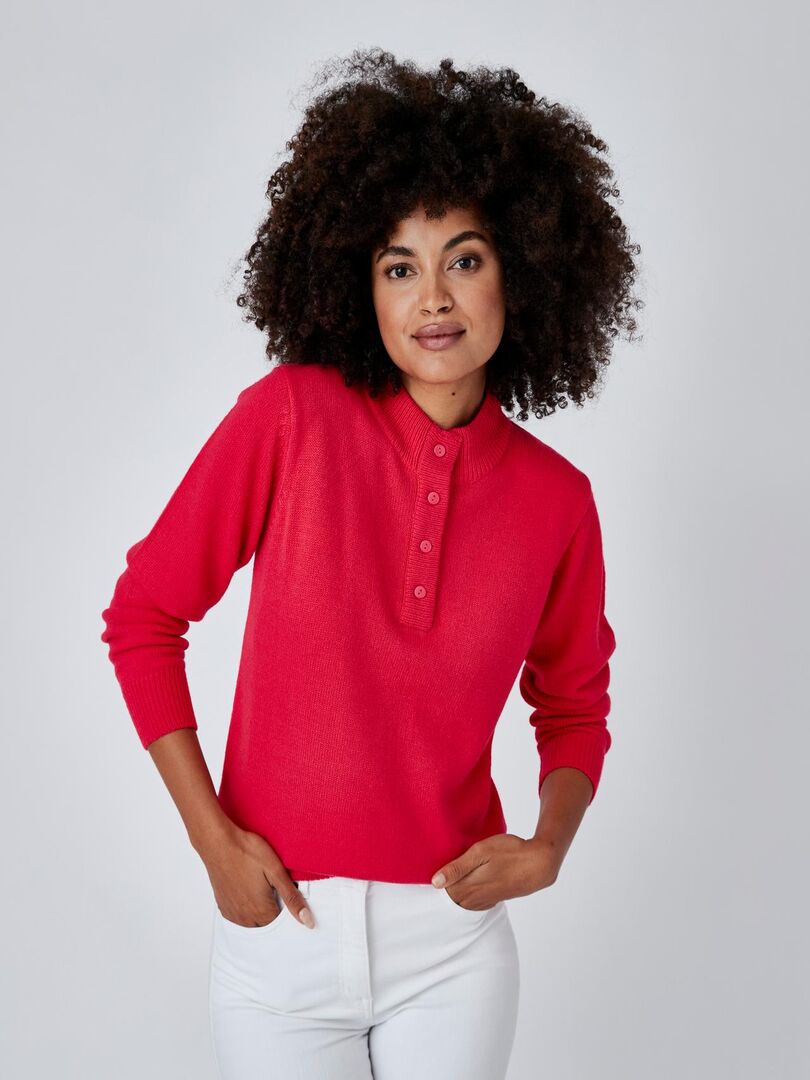 Pull col montant boutonné - Damart Rose framboise - Kiabi