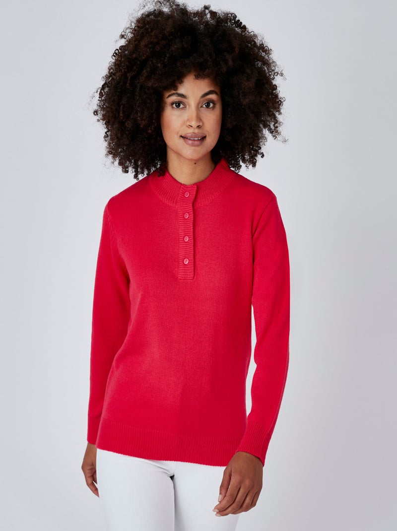 Pull col montant boutonné - Damart Rose fushia - Kiabi