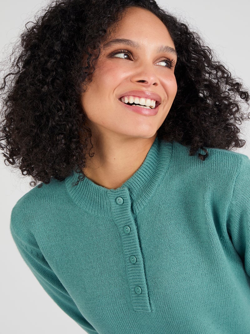 Pull col montant boutonné - Damart Vert pastel - Kiabi
