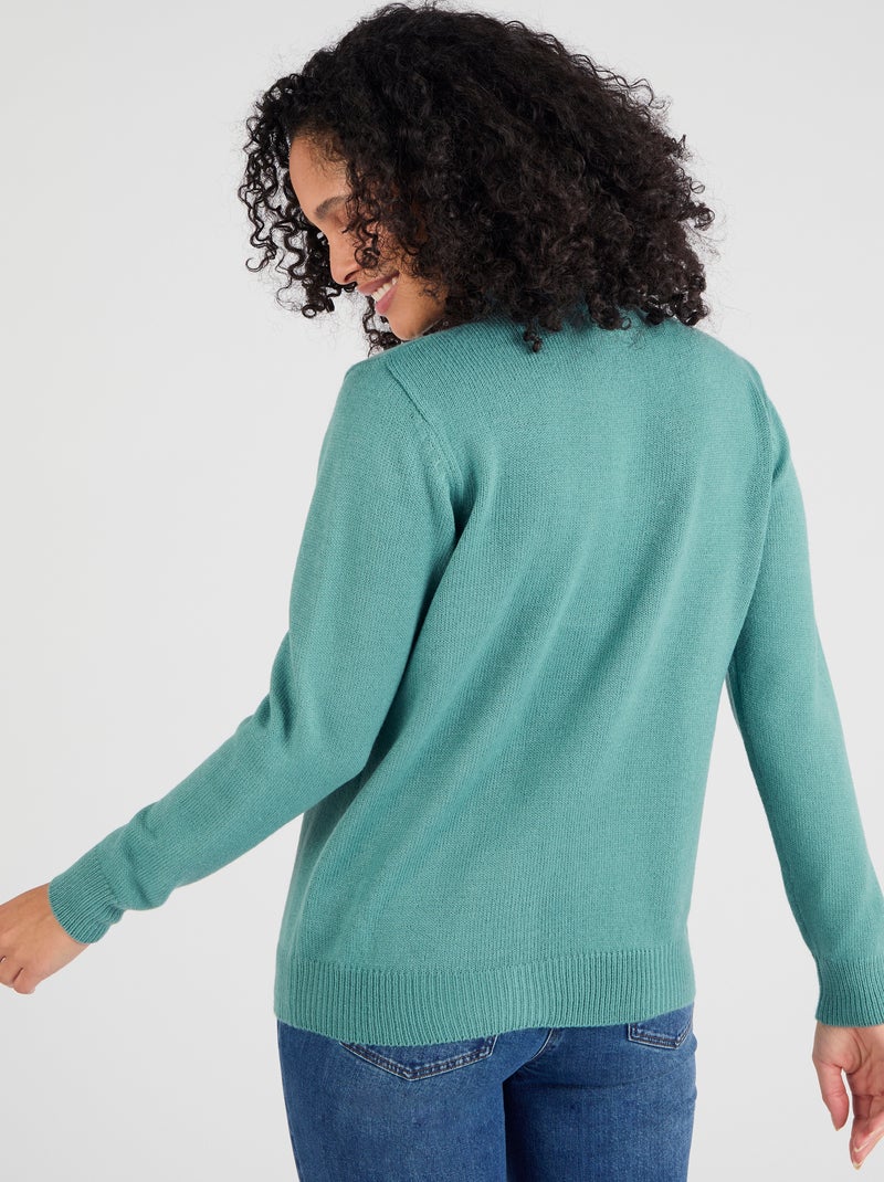 Pull col montant boutonné - Damart Vert pastel - Kiabi