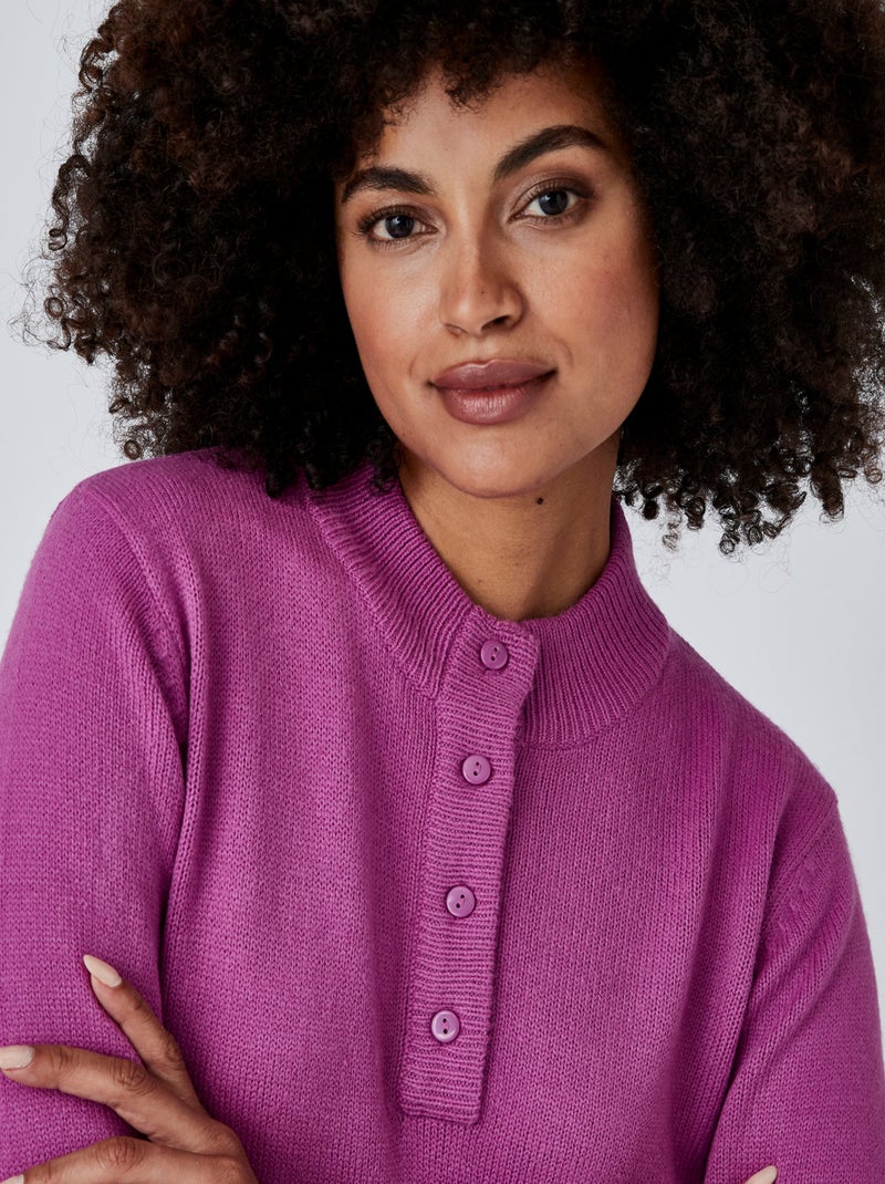 Pull col montant boutonné - Damart Violet - Kiabi