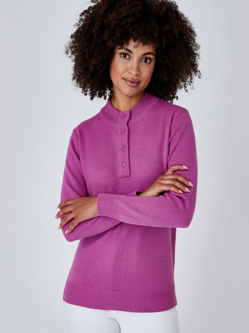 Pull col montant boutonné - Damart Violet - Kiabi
