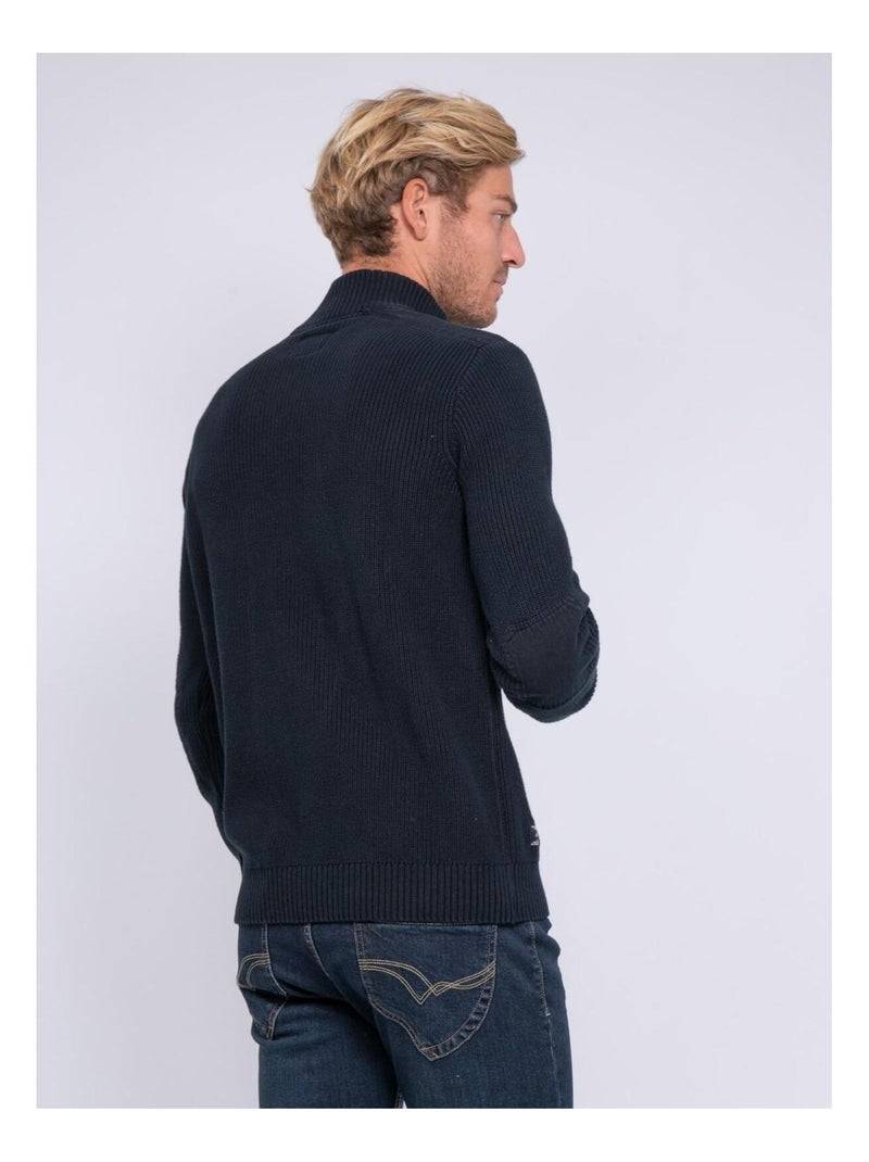 Pull col montant boutonné LOGANI Bleu marine - Kiabi