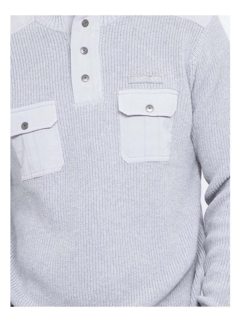 Pull col montant boutonné LOGANI Gris - Kiabi