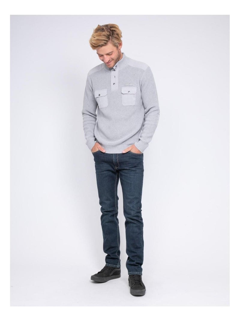 Pull col montant boutonné LOGANI Gris - Kiabi