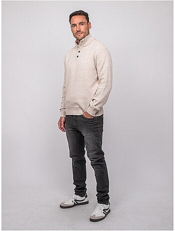 Pull col montant boutonné maille chinée lookies