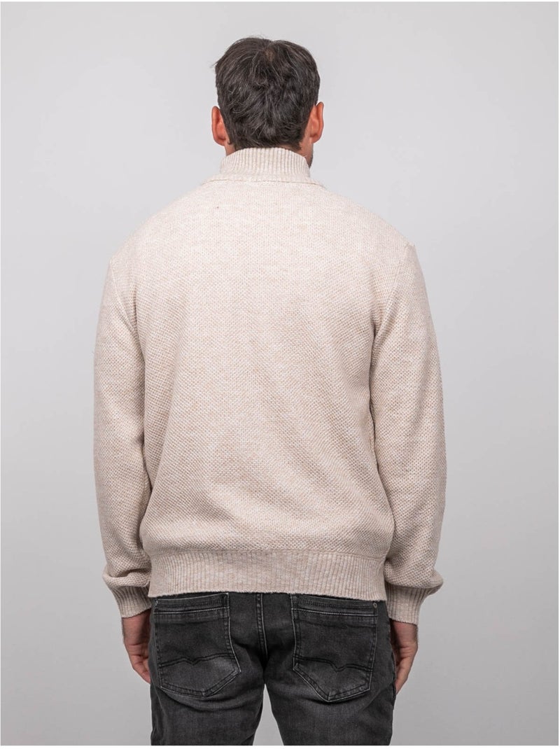 Pull col montant boutonné maille chinée lookies Beige - Kiabi