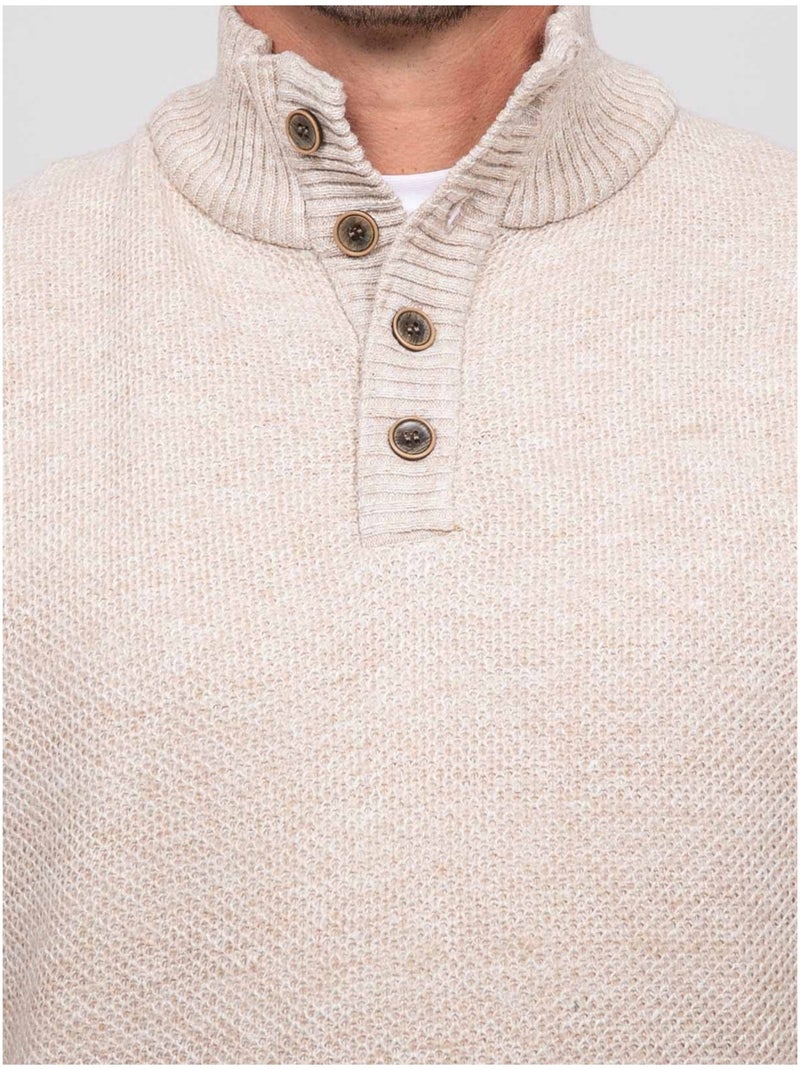 Pull col montant boutonné maille chinée lookies Beige - Kiabi