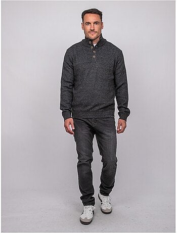 Pull col montant boutonné maille chinée lookies