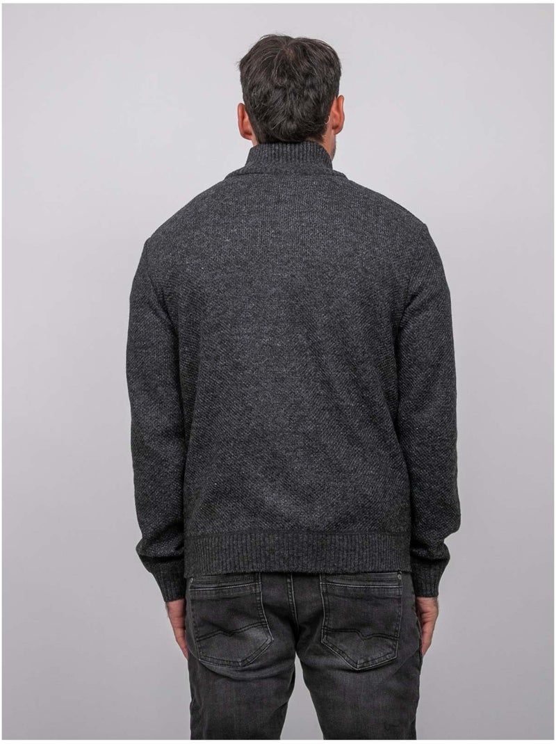 Pull col montant boutonné maille chinée lookies Gris foncé - Kiabi