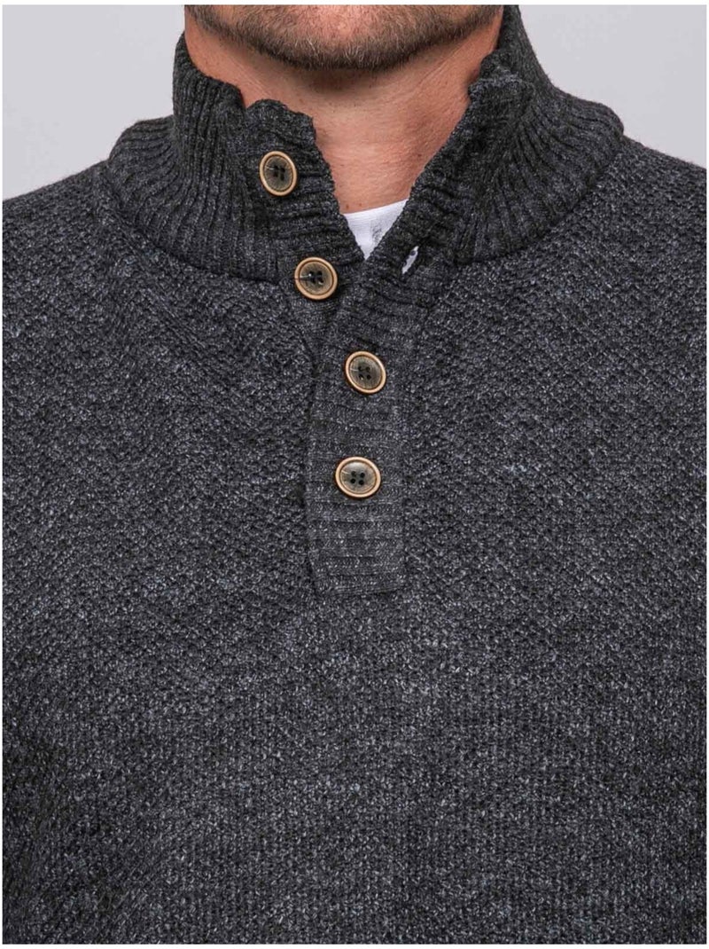 Pull col montant boutonné maille chinée lookies Gris foncé - Kiabi