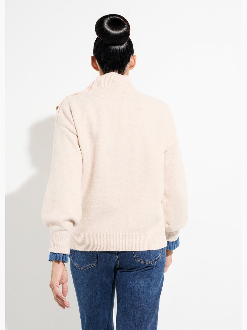 Pull col montant boutons bijou métal - afibel Beige - Kiabi