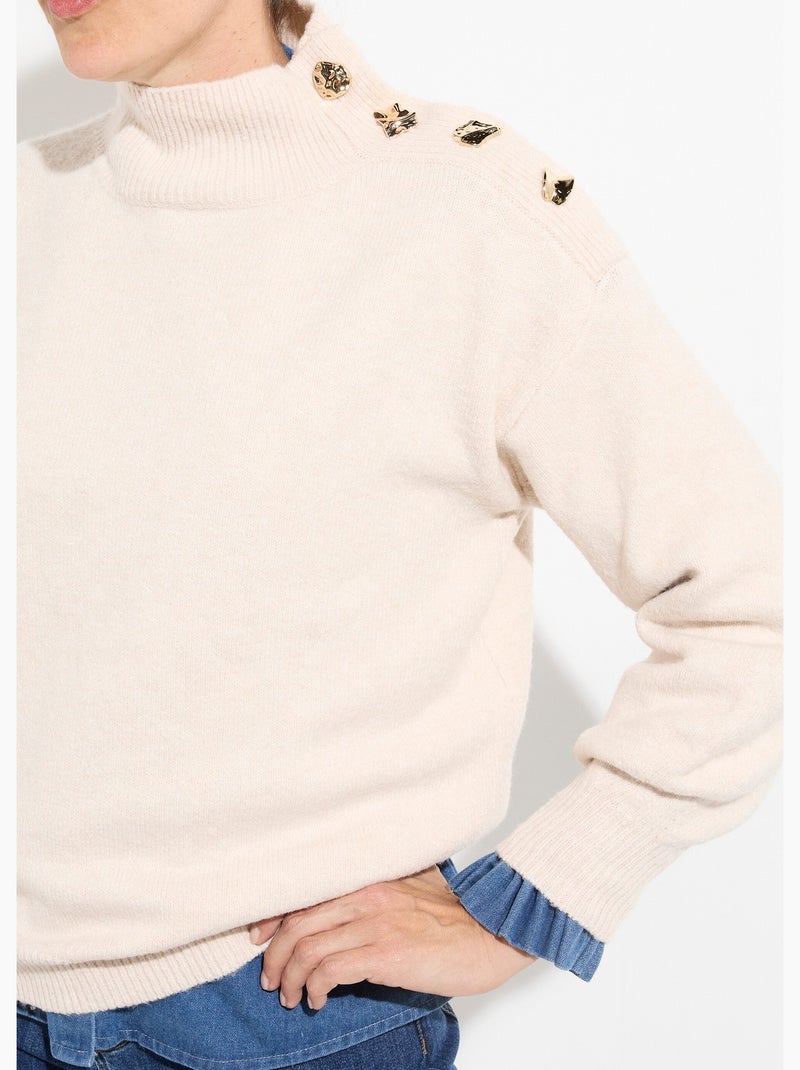 Pull col montant boutons bijou métal - afibel Beige - Kiabi