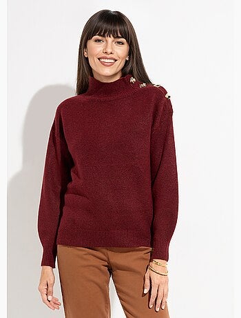 Pull col montant boutons bijou métal - afibel
