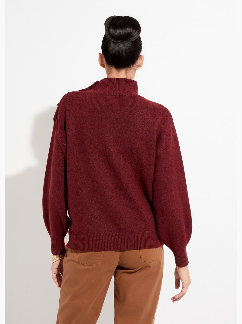 Pull col montant boutons bijou métal - afibel Bordeaux - Kiabi
