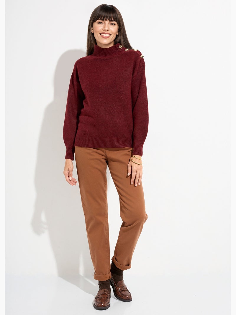 Pull col montant boutons bijou métal - afibel Bordeaux - Kiabi