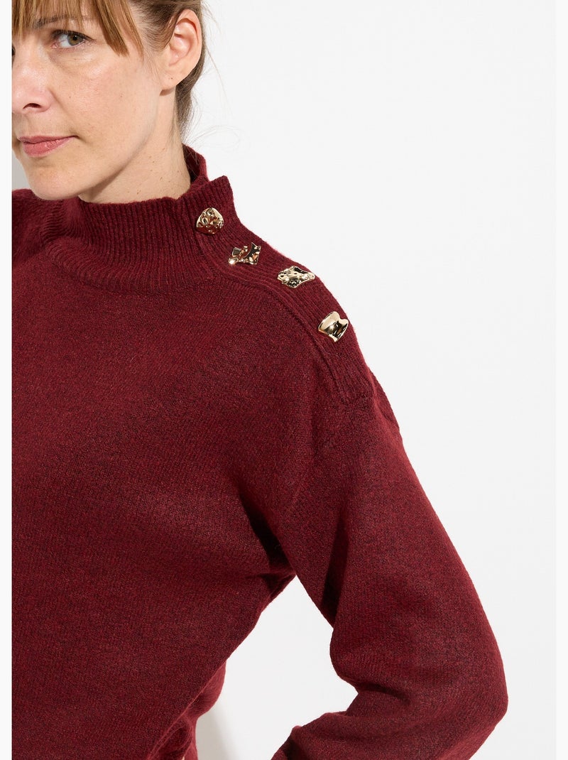 Pull col montant boutons bijou métal - afibel Bordeaux - Kiabi