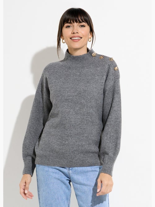 Pull col montant boutons bijou métal - afibel - Kiabi Pull col montant boutons bijou métal - afibel - Kiabi