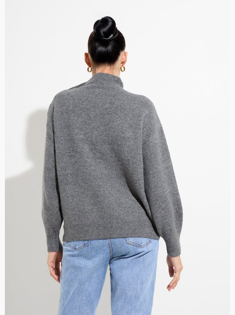 Pull col montant boutons bijou métal - afibel Gris - Kiabi