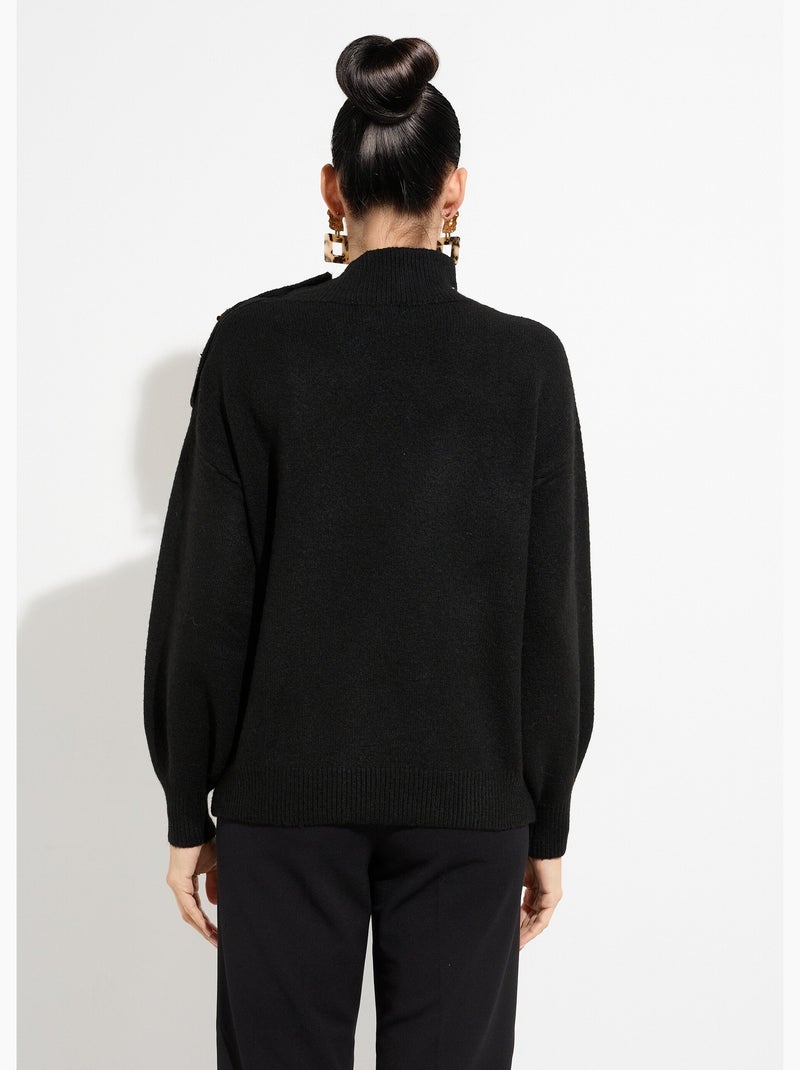 Pull col montant boutons bijou métal - afibel Noir - Kiabi