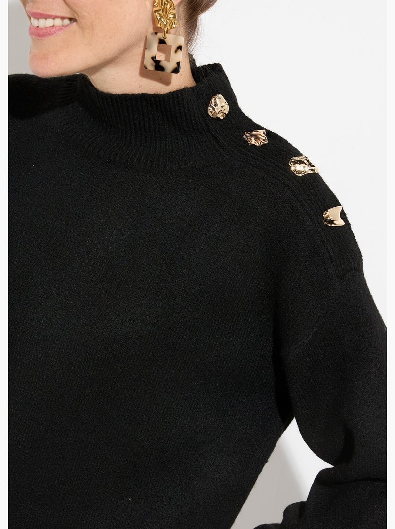 Pull col montant boutons bijou métal - afibel Noir - Kiabi