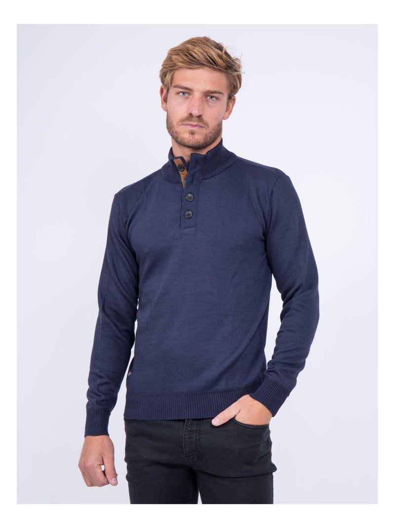 Pull col montant boutons LULITE Bleu marine - Kiabi