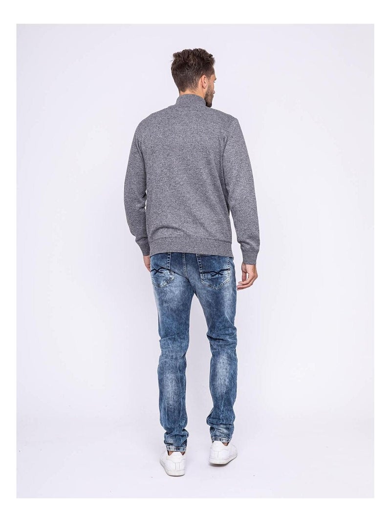 Pull col montant boutons LULITE Gris chiné - Kiabi