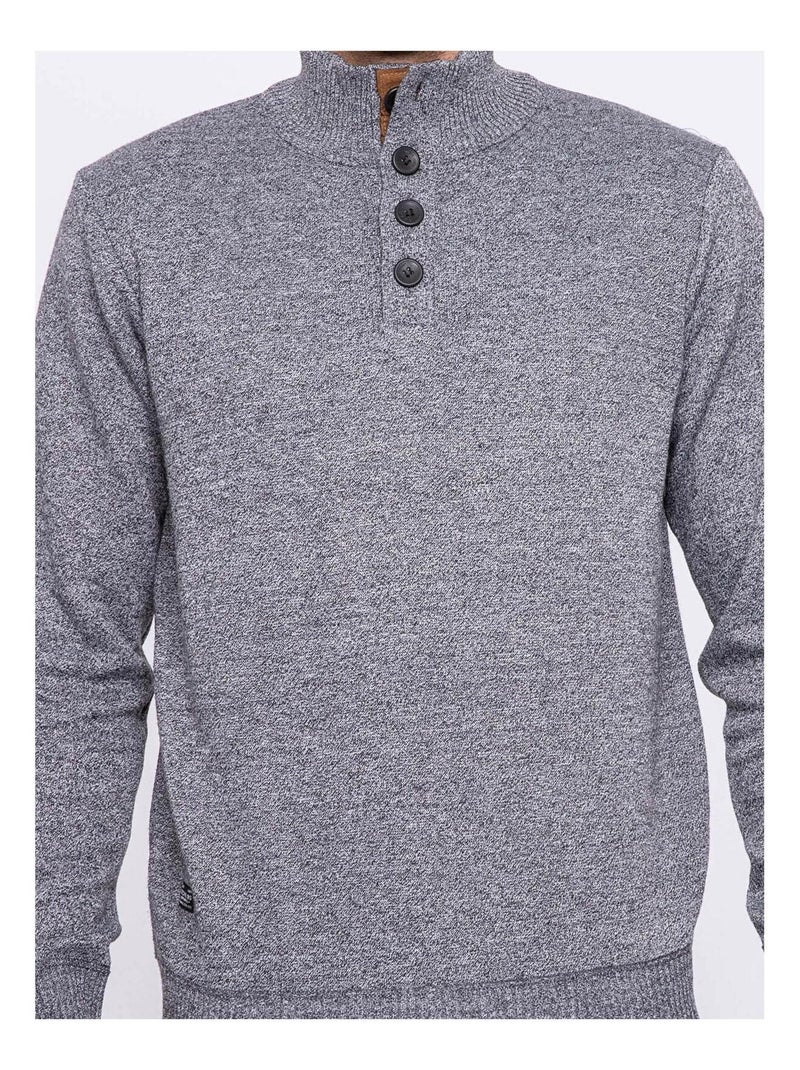 Pull col montant boutons LULITE Gris chiné - Kiabi
