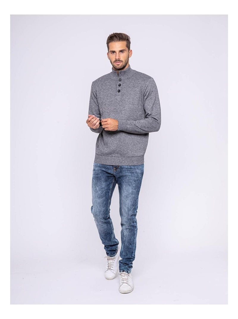 Pull col montant boutons LULITE Gris chiné - Kiabi