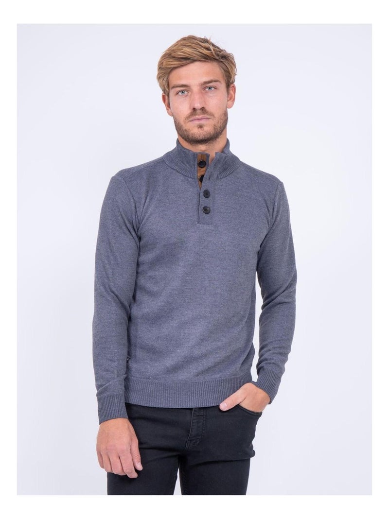 Pull col montant boutons LULITE Gris foncé - Kiabi