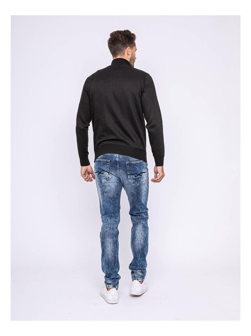 Pull col montant boutons LULITE Noir - Kiabi