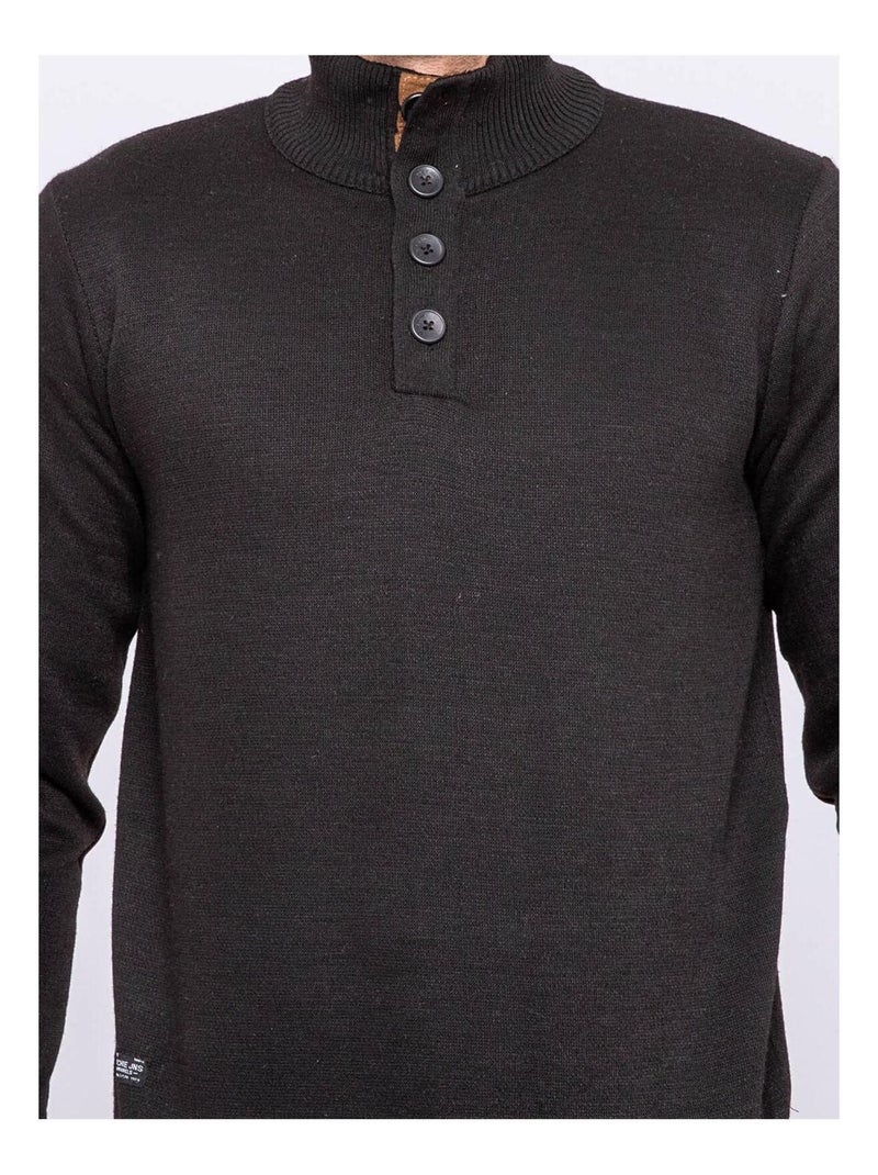 Pull col montant boutons LULITE Noir - Kiabi