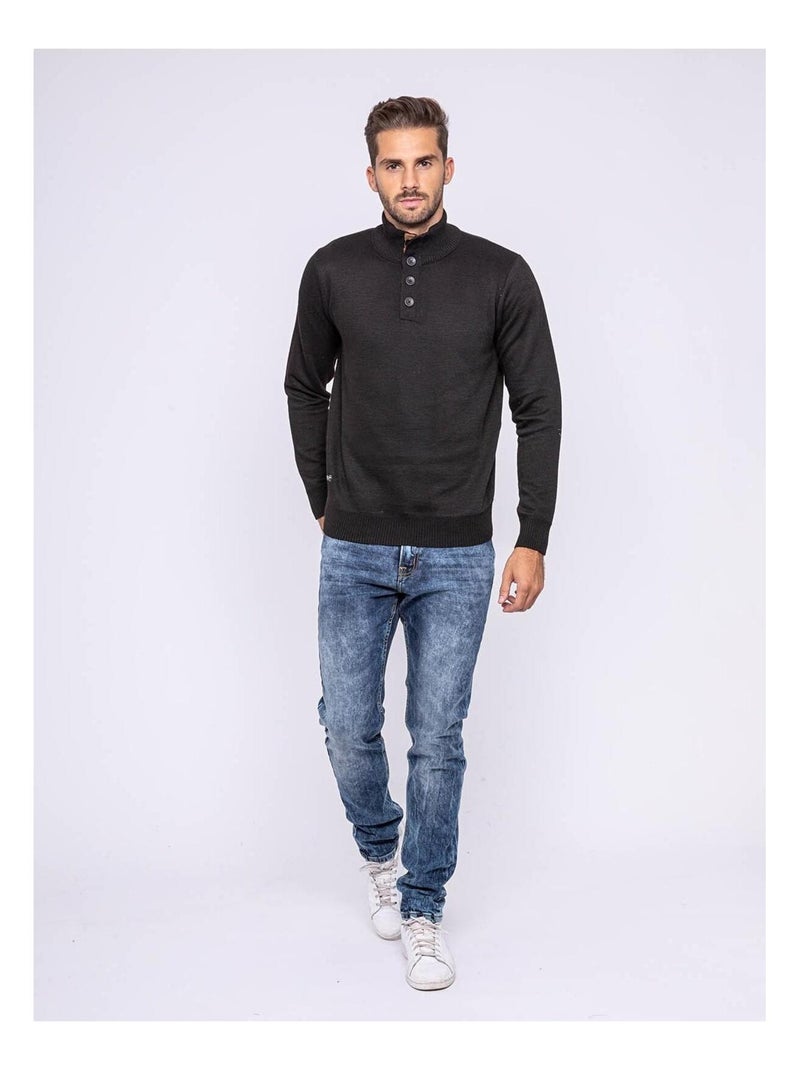 Pull col montant boutons LULITE Noir - Kiabi