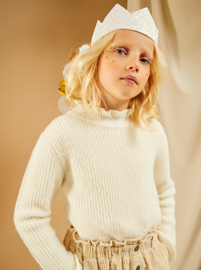 Pull col montant en maille Blanc - Kiabi
