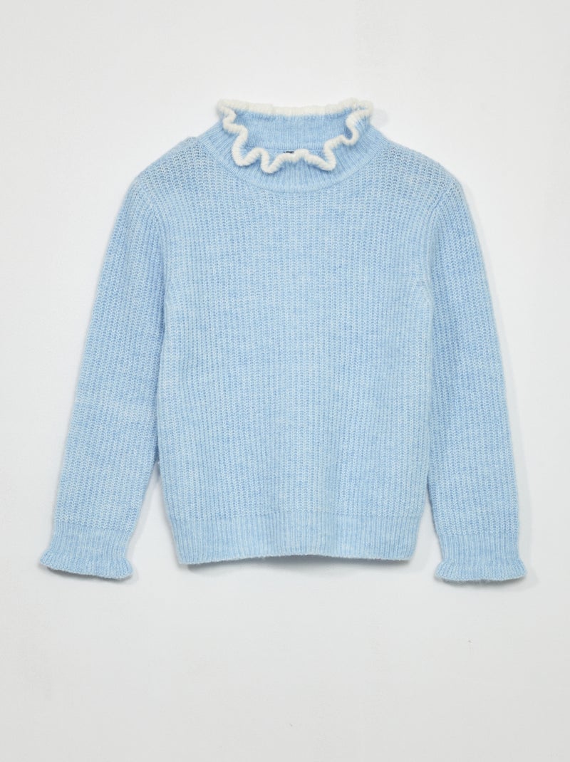 Pull col montant en maille Bleu - Kiabi