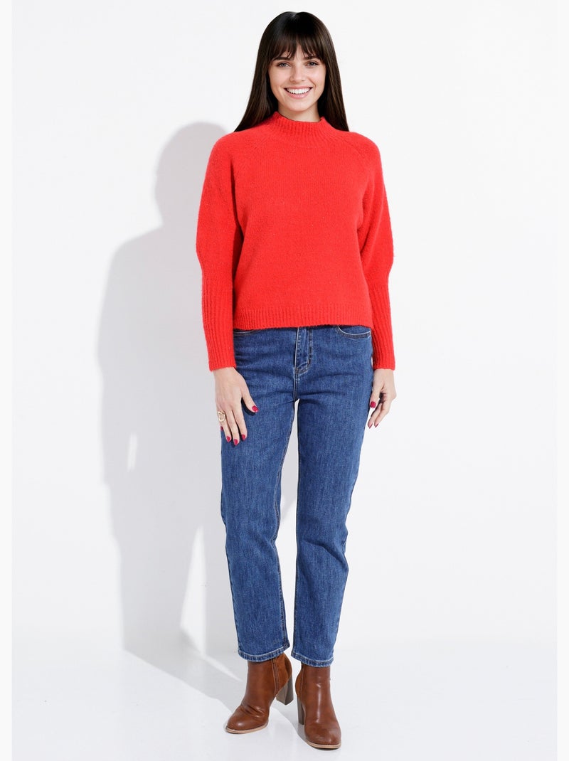 Pull col montant en maille brillante - AFIBEL Rouge - Kiabi