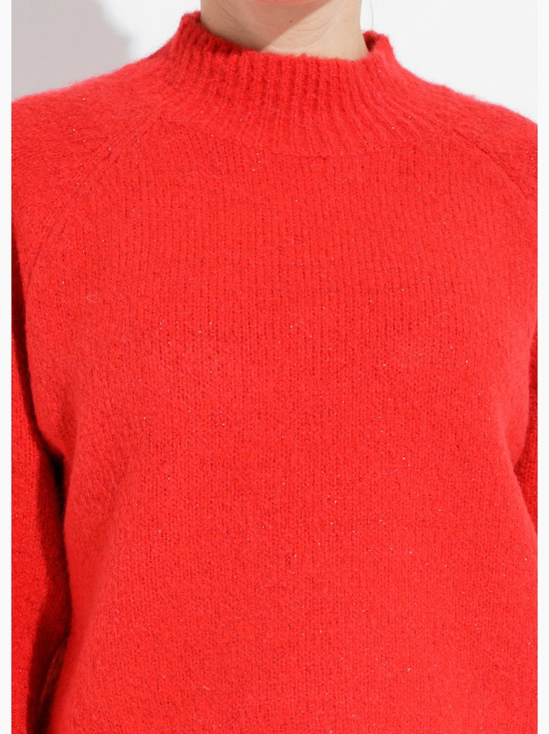 Pull col montant en maille brillante - AFIBEL Rouge - Kiabi