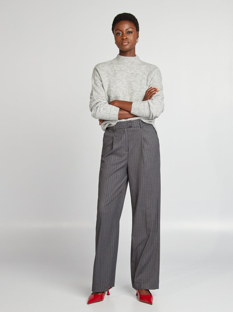 Pull col montant en maille douce Gris - Kiabi