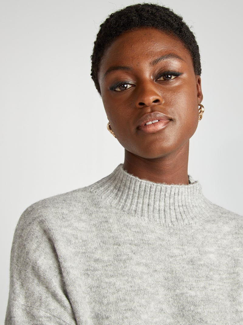 Pull col montant en maille douce Gris - Kiabi