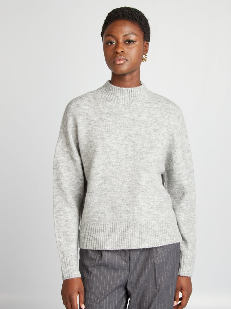 Pull col montant en maille douce Gris - Kiabi