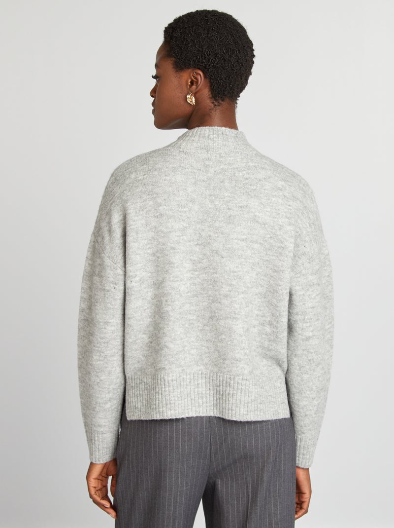 Pull col montant en maille douce Gris - Kiabi