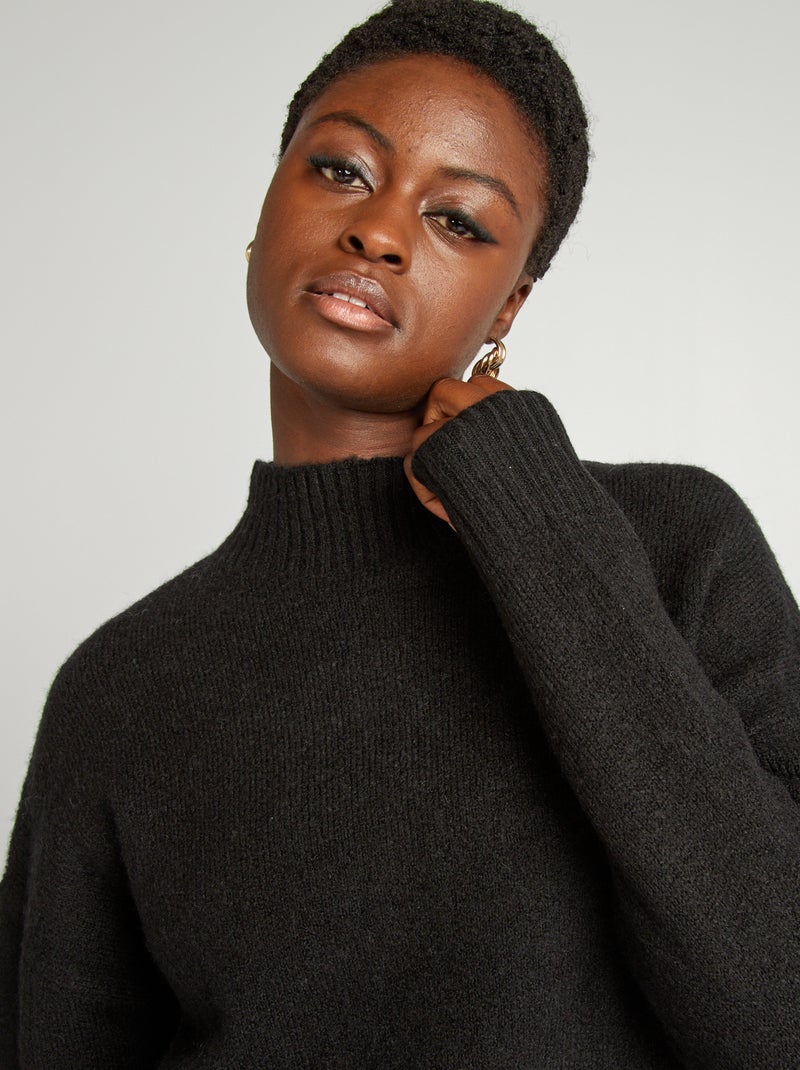Pull col montant en maille douce noir - Kiabi